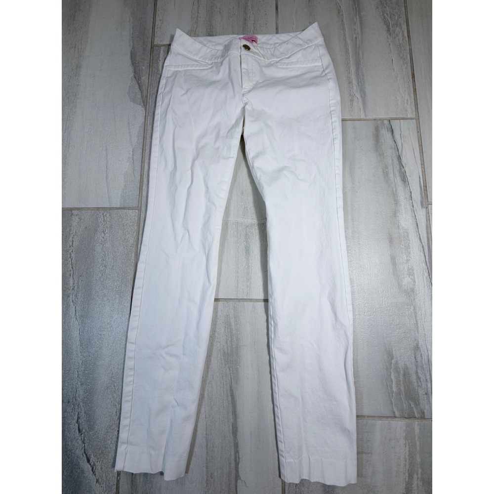 Lilly Pulitzer Womens White Slim Leg Stretch Pants Size 2 Cotton Rayon Blend